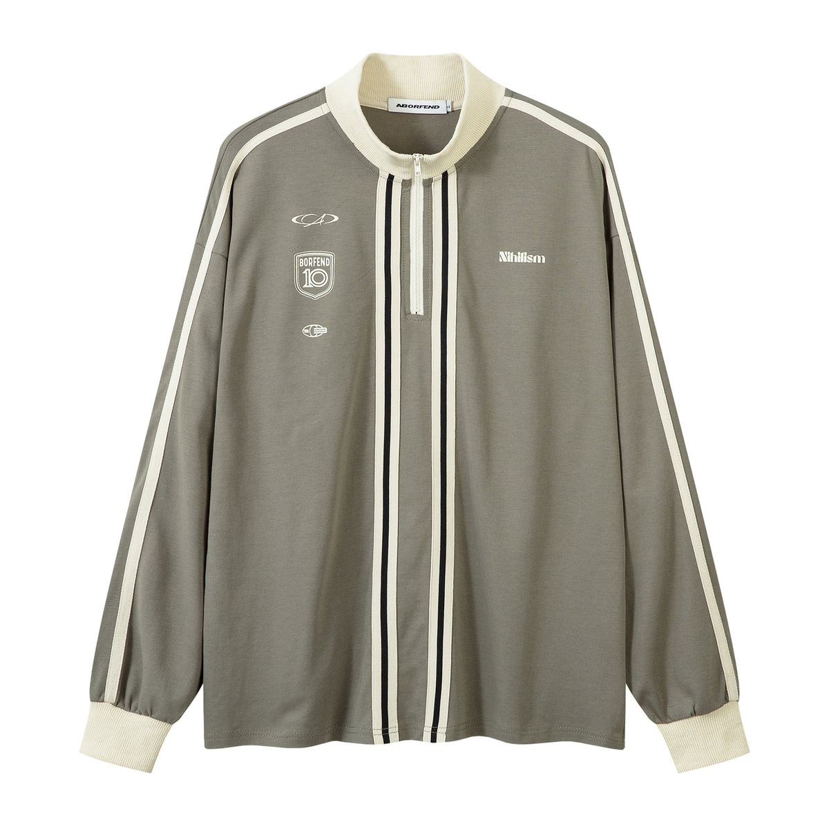 Half Zipper High-Neck Stripe Letter Print Long Sleeve T-Shirt WN26871