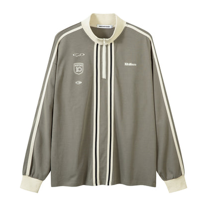 Half Zipper High-Neck Stripe Letter Print Long Sleeve T-Shirt WN26871