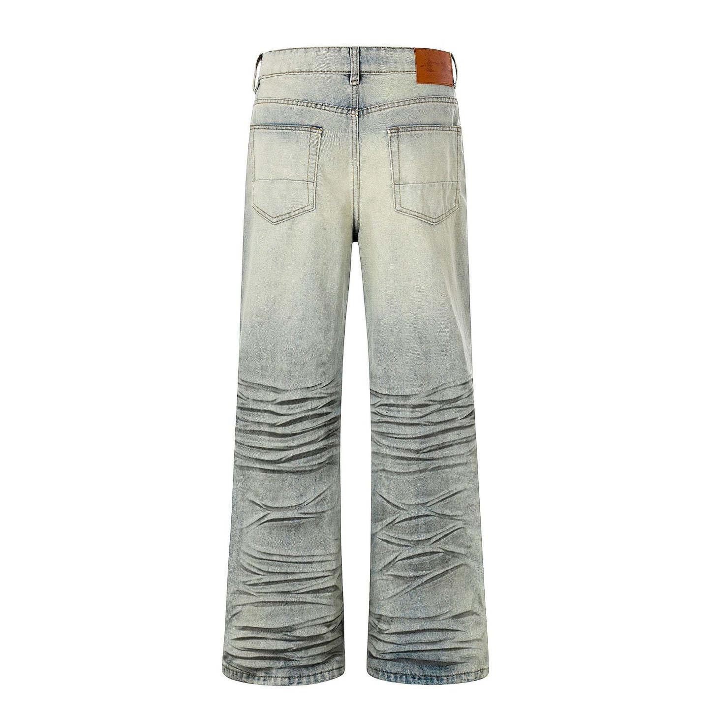 Washed Whisker Straight Denim Jeans WN25909