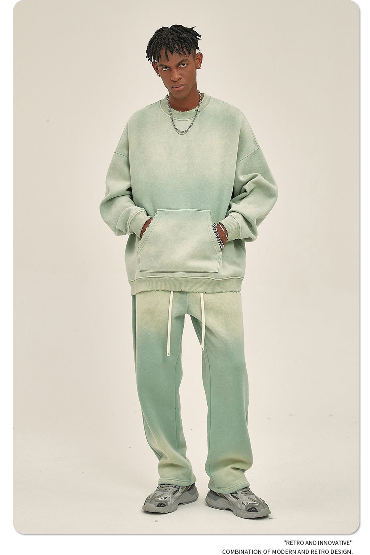 Fleece Lining Spray-dye Damage Oversize Sweatshirt WN9967