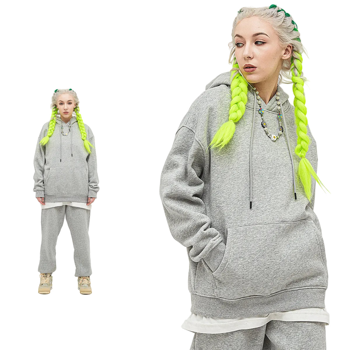 Fleece Lining Pullover Hoodie & Sweatpants Setup WN23117