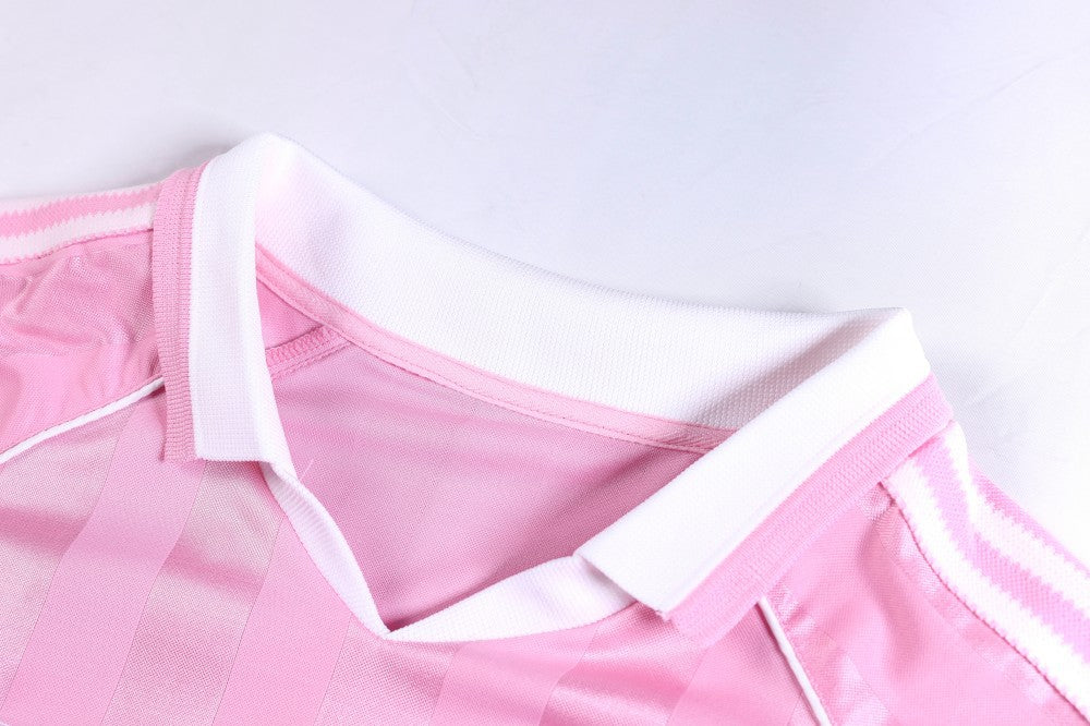 Vertical Stripe Jacquard Badge Embroidery Short Sleeve Shirt WN28041