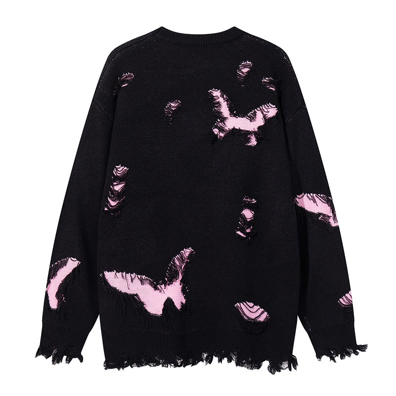 Asymmetric Butterfly Jacquard Chain Detail Knit Sweater WN11513
