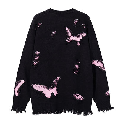 Asymmetric Butterfly Jacquard Chain Detail Knit Sweater WN11513
