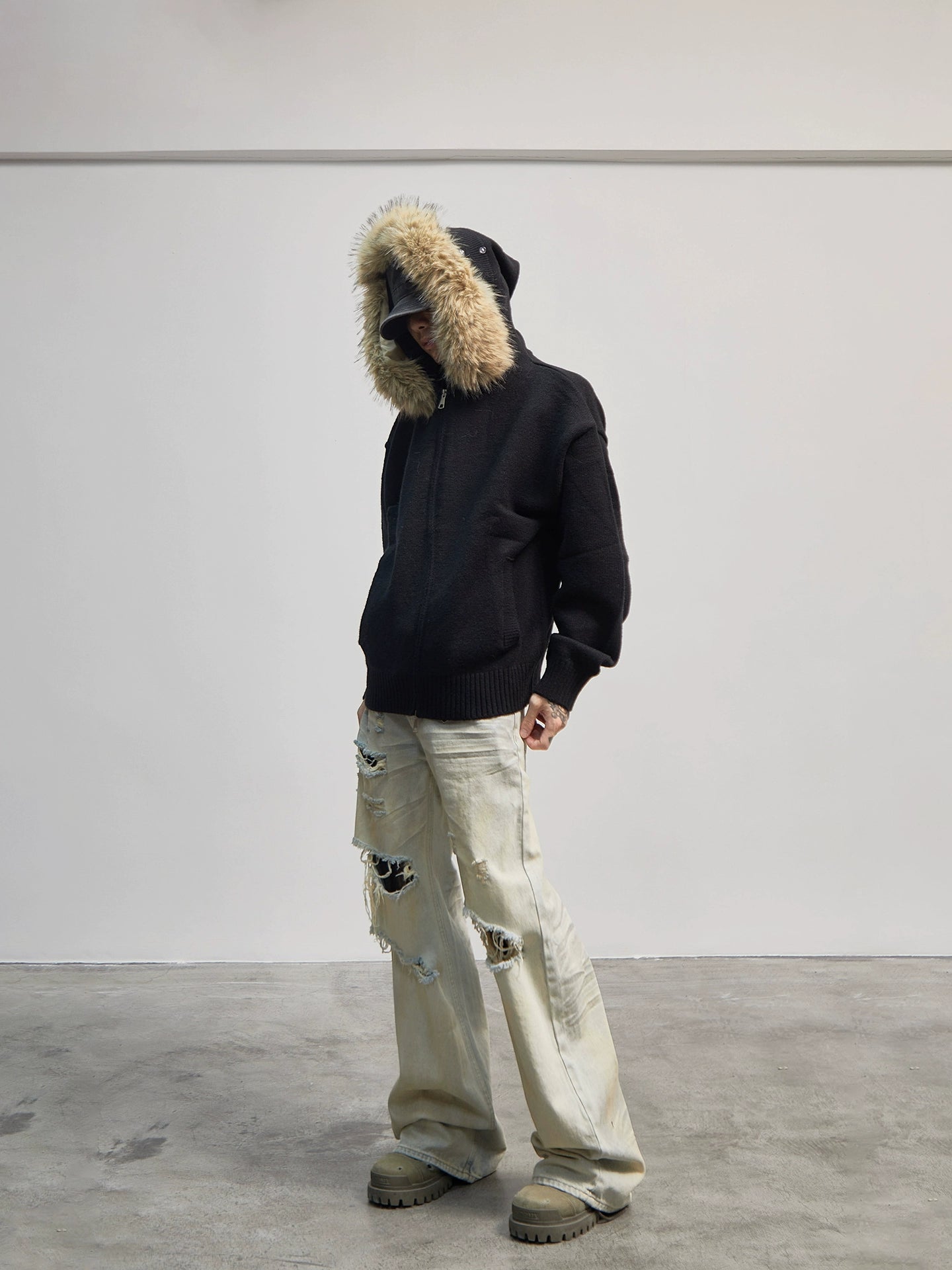 Zip-Up Oversize Fake Far Hoodie WN21178