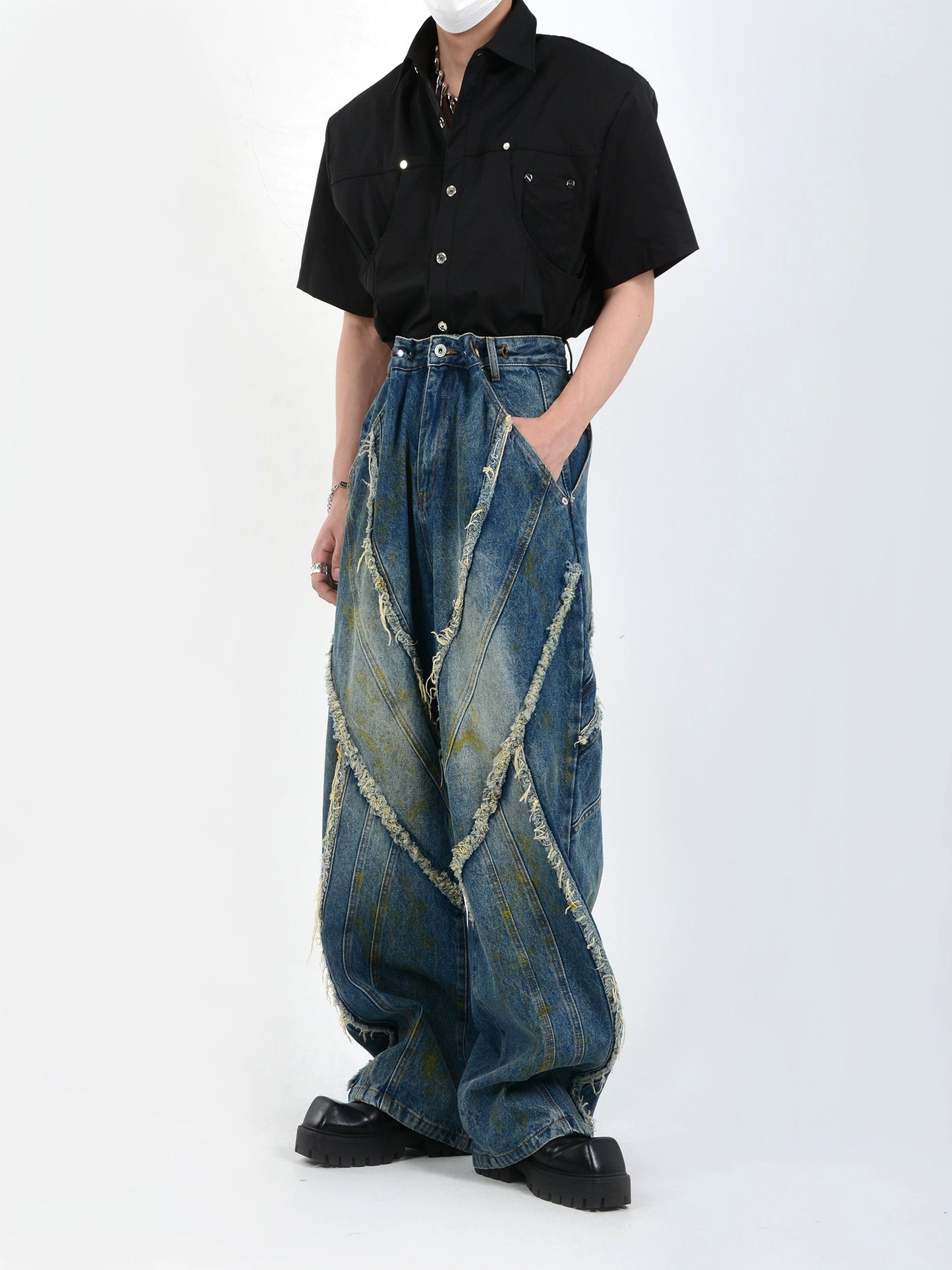 Fringe Wide-Leg Straight Denim Jeans WN7107