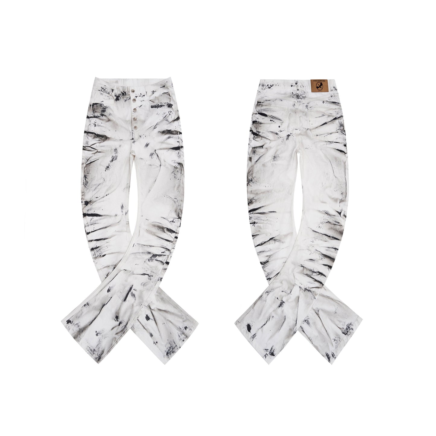 Tie-Dye Pleats Stacked Denim Jeans WN23279