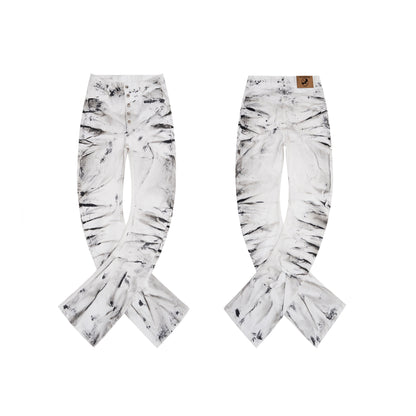 Tie-Dye Pleats Stacked Denim Jeans WN23279