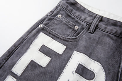 Gradient Paint Letter Graphic Wide Leg Denim Jeans WN28027