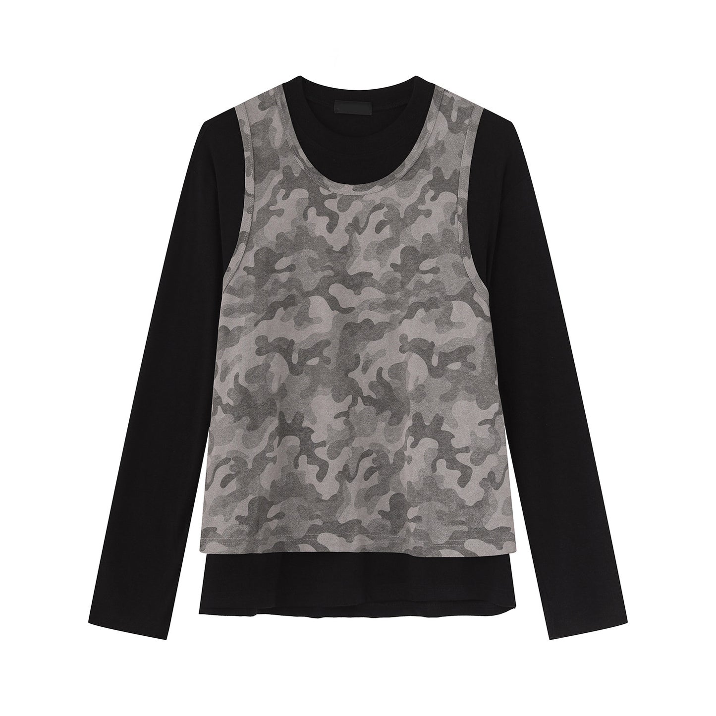 Camouflage Fake Layered Long Sleeve T-Shirt WN25000