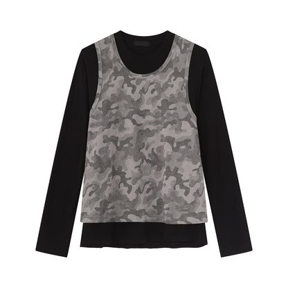 Camouflage Fake Layered Long Sleeve T-Shirt WN25000