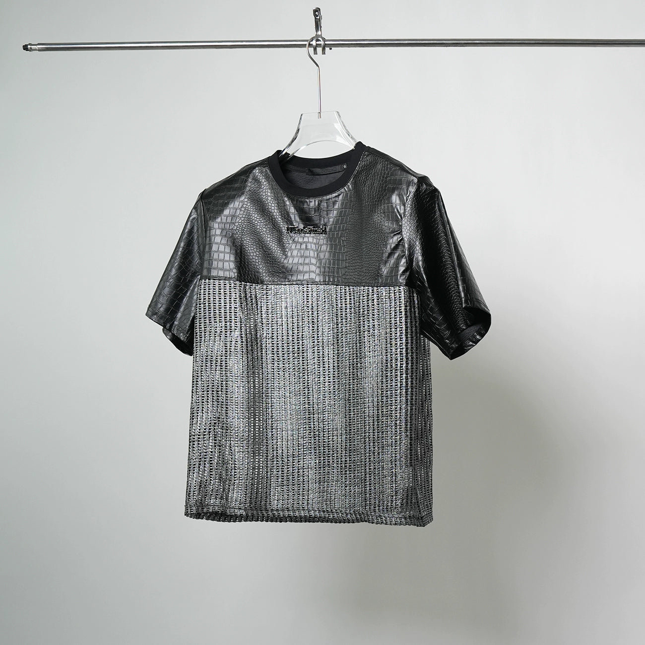 PU Leather Splice Cutout Short Sleeve T-Shirt WN17371