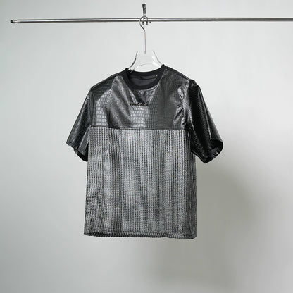 PU Leather Splice Cutout Short Sleeve T-Shirt WN17371