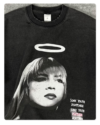 Washed Damage Digital Spray Print Short Sleeve T-Shirt WN16279