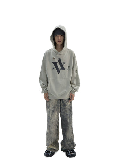 Oversize Print Damage Hoodie WN7508