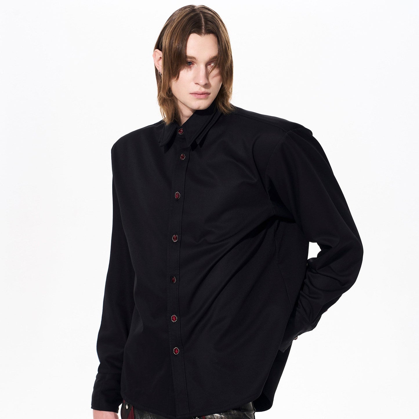 Double Collar Fleece Lining Shoulder-Pad Long Sleeve Shirt WN23265