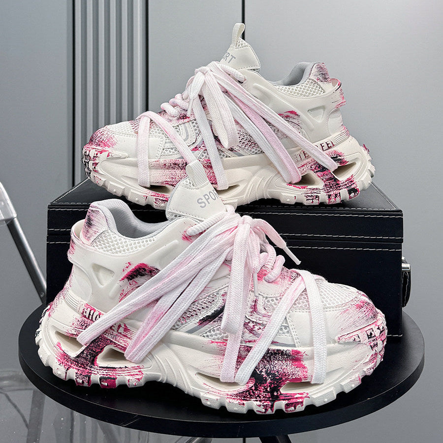 Paint Splash Rope Lace Chunky Sole Sneakers WN24613