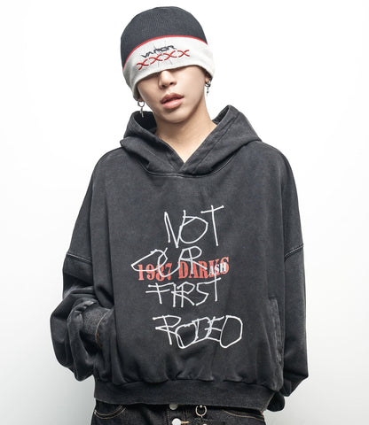 Colorblock Letter Print Washed Cropped Oversize Hoodie WN22972