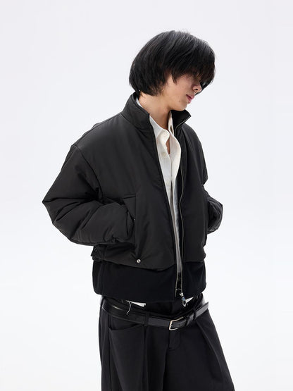 Short Boxy Mixed Fabric Curved Sleeve Puffe Jacket WN26685