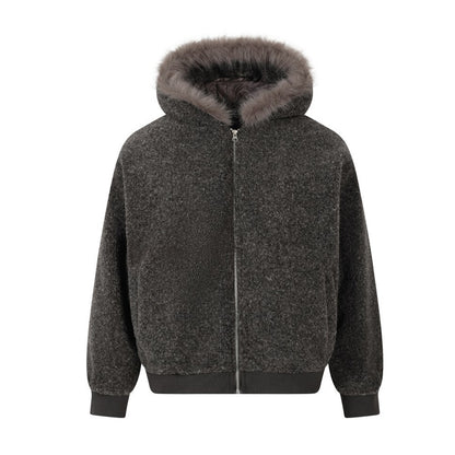 Hooded Lamb Fleece Zipper Puffer Jacket WN21929