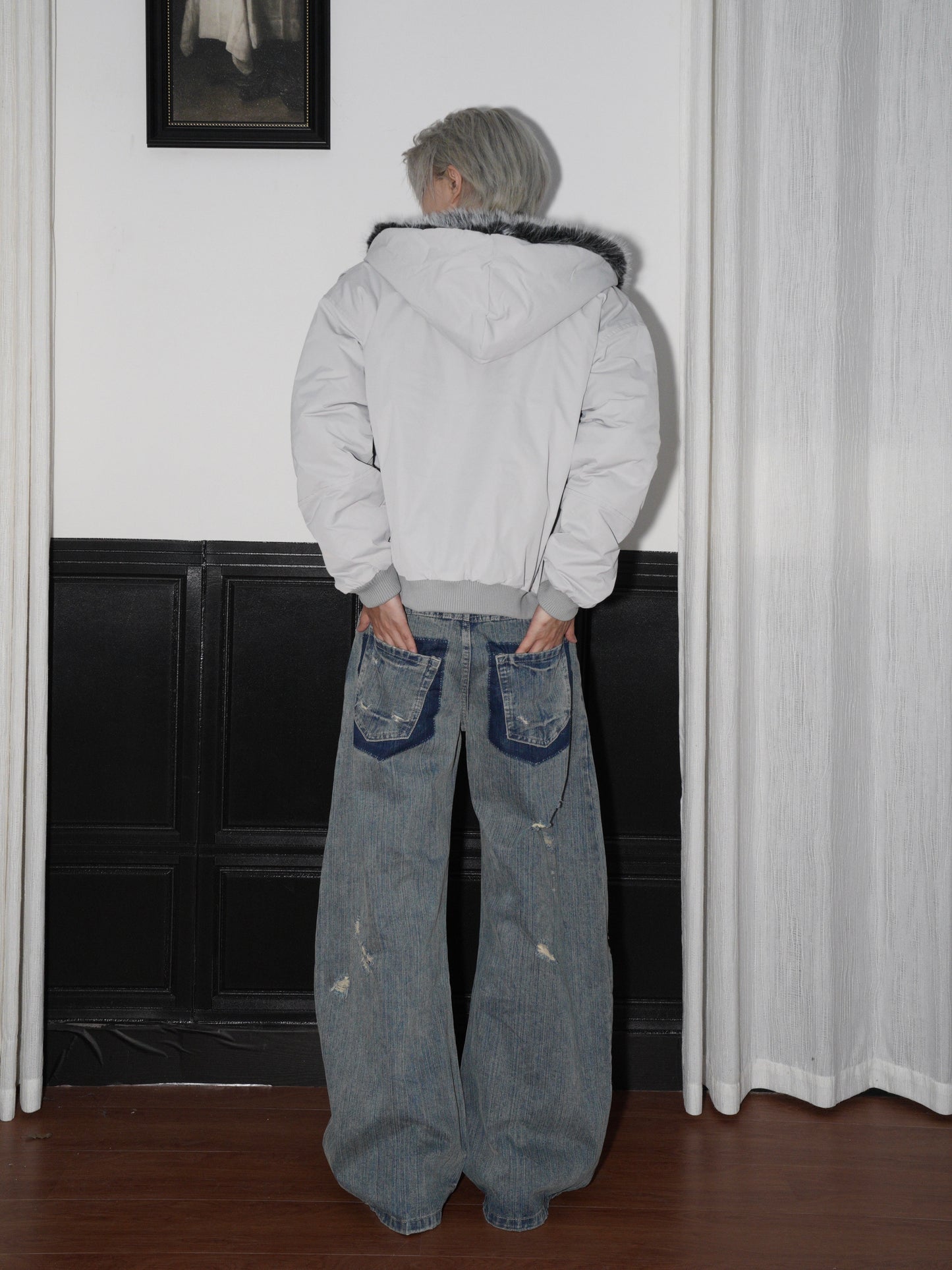 Hooded Fake Fur Plush Canvas Padded Jacket WN22196