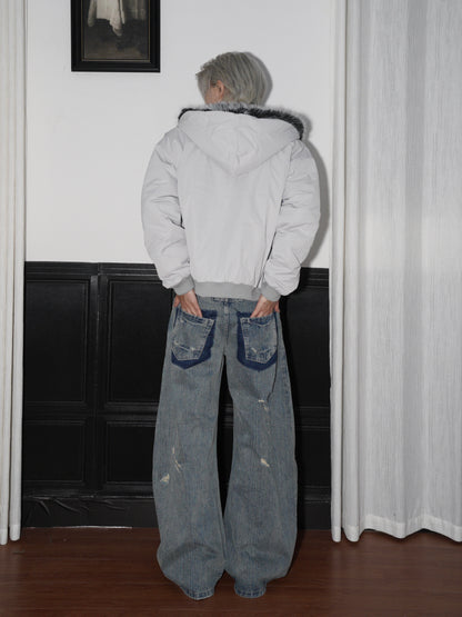 Hooded Fake Fur Plush Canvas Padded Jacket WN22196