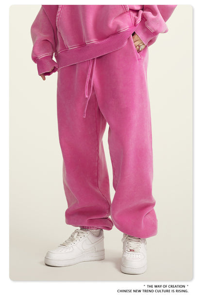 Oversize Fleece Lining Washed Zipper Hoodie & Pullover Hoodie & Pants Setup WN9925