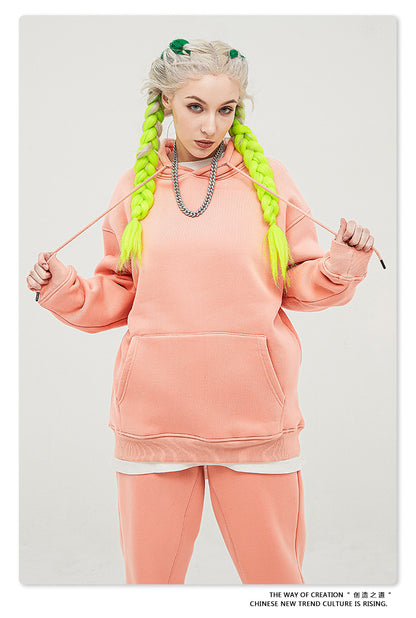 Fleece Lining Oversize Hoodie & Fleece Lining Sweatpants Setup WN9931-K