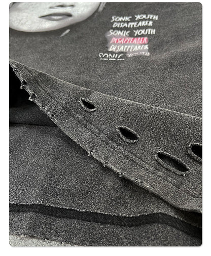 Washed Damage Digital Spray Print Short Sleeve T-Shirt WN16279