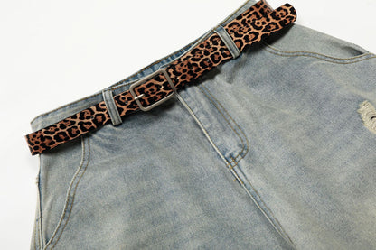 Washed Damage Panel Curved Denim Jeans WN25530