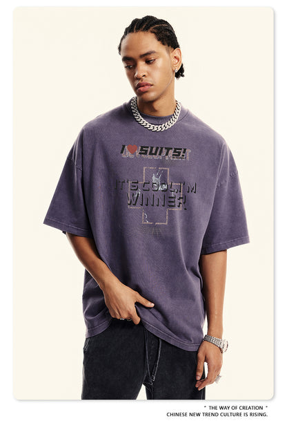 Washed Print Oversize Short-sleeve T-shirt WN6422