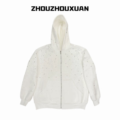 Rhinestone Star Heavyweight Zipper Hoodie WN20721