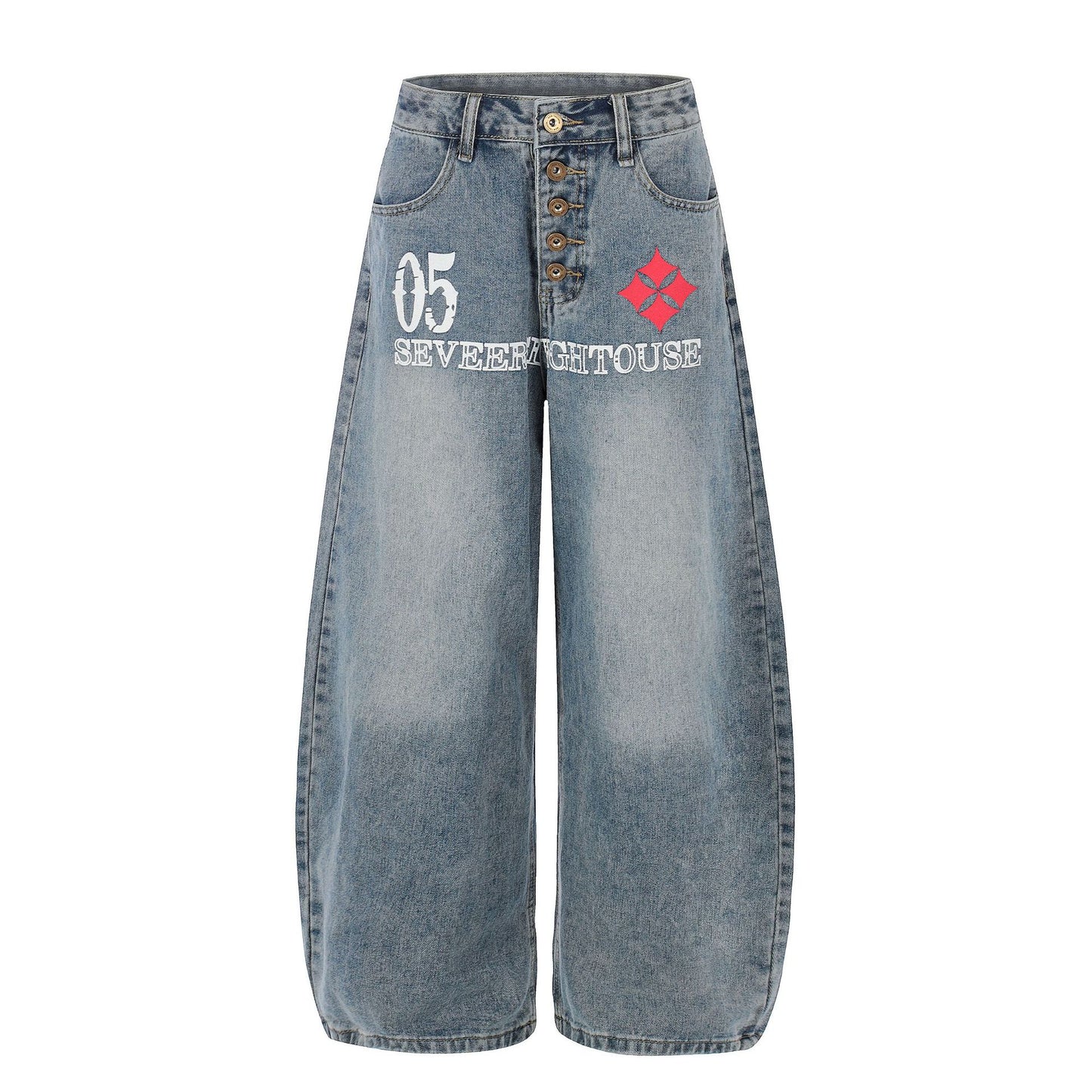 Button Fly Curved Wide Leg Denim Jeans WN25733