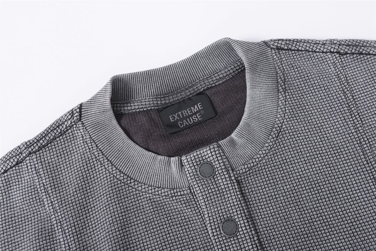 Waffle Henley Zipper Oversize Short Sleeve T-Shirt WN26900