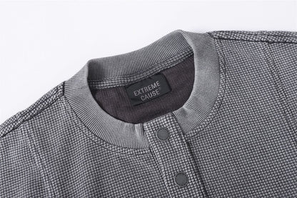 Waffle Henley Zipper Oversize Short Sleeve T-Shirt WN26900