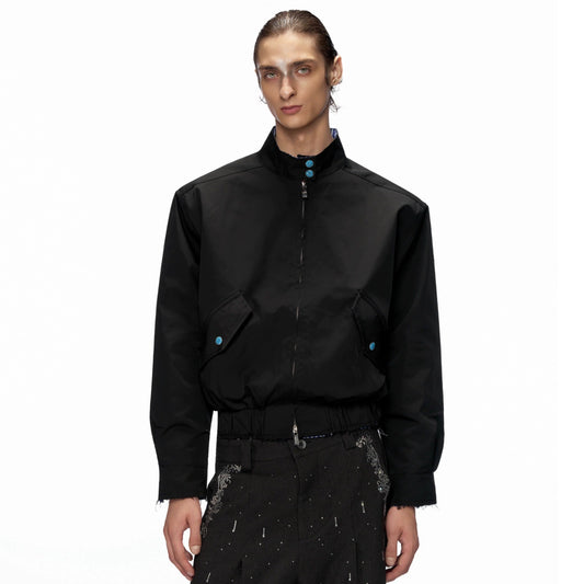 Striped Patchwork Standing-Collar Short Jacket WN20520