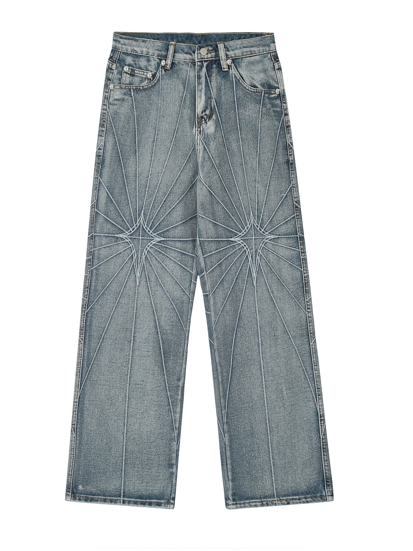 Contrast Stitch Panel Wide Leg Denim Jeans WN24045