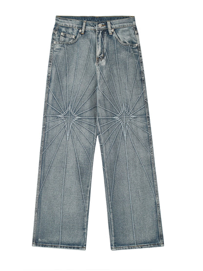 Contrast Stitch Panel Wide Leg Denim Jeans WN24045