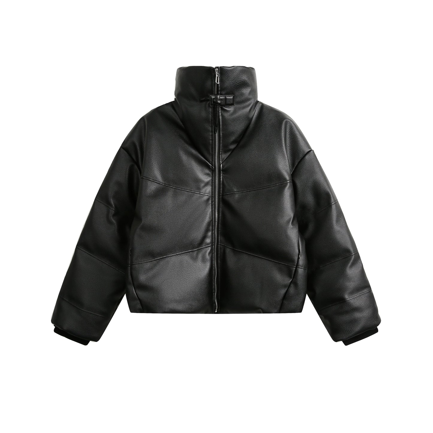 Stand Neck Short Thick PU Leather Puffer Jacket WN22233