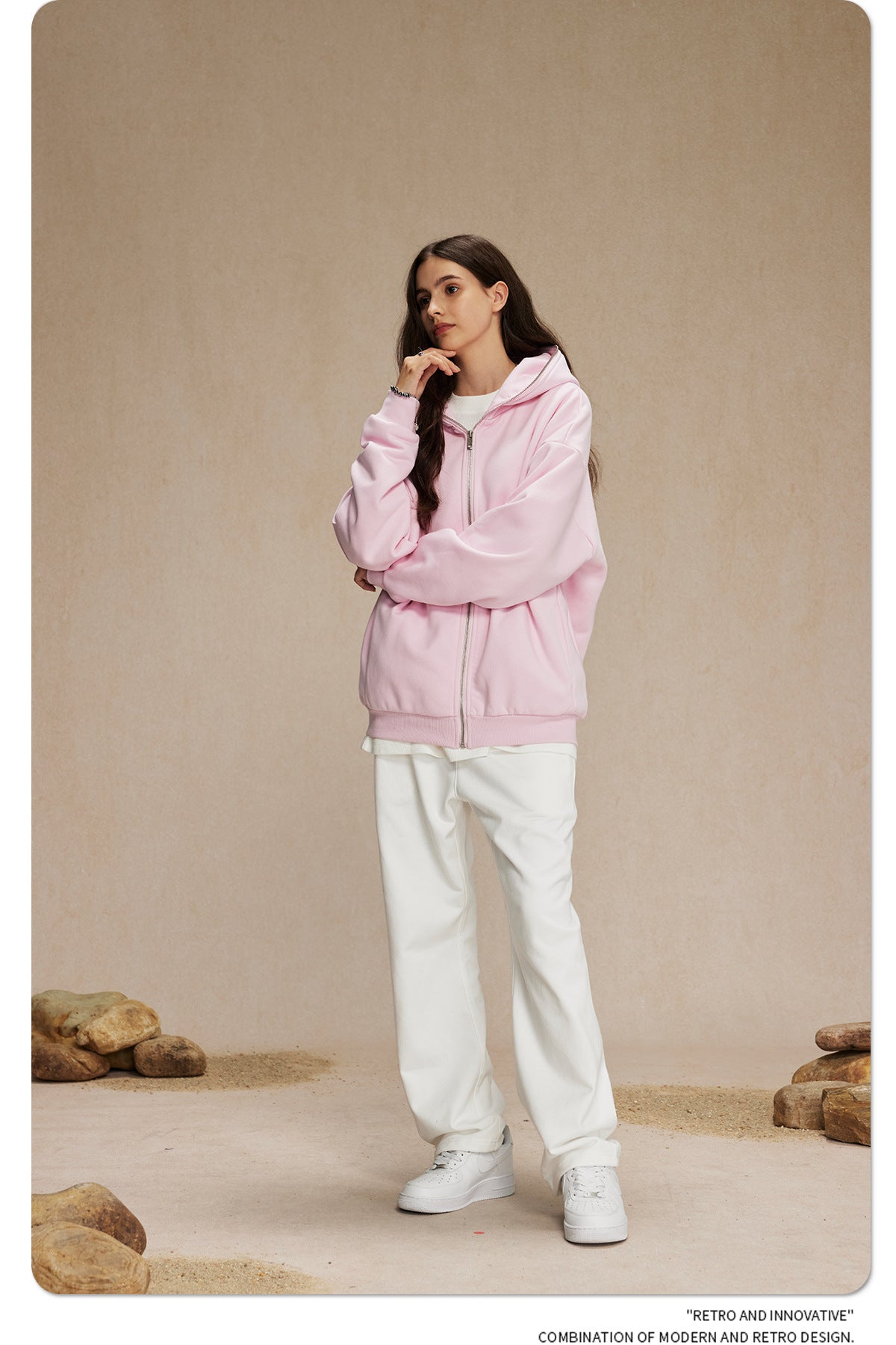 Oversize Plain Zipper Hoodie WN9971