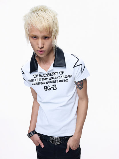 Contrast Panel Print Polo Collar Short Sleeve T-Shirt WN27291