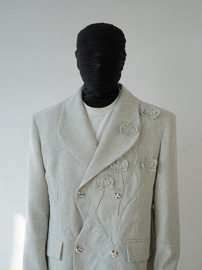 3D Flower Design Oversize Tailored Jacket & Trousers Setup WN23841