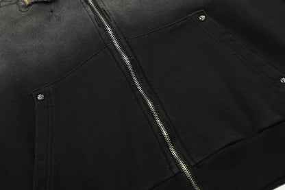 Gradient Number Print Zipper Hoodie WN25524