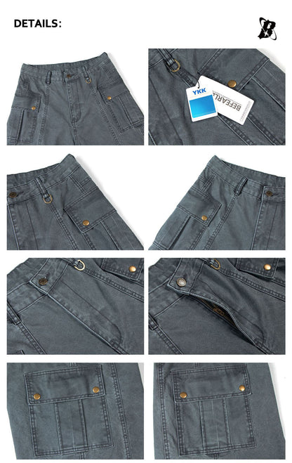Washed Multi Pocket Panel Wide Leg Pants WN26213