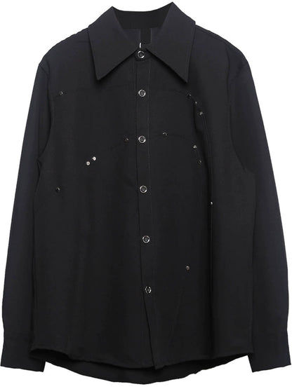 Avant-Garde Studs Mix Patchwork Long Sleeve Shirt WN22419