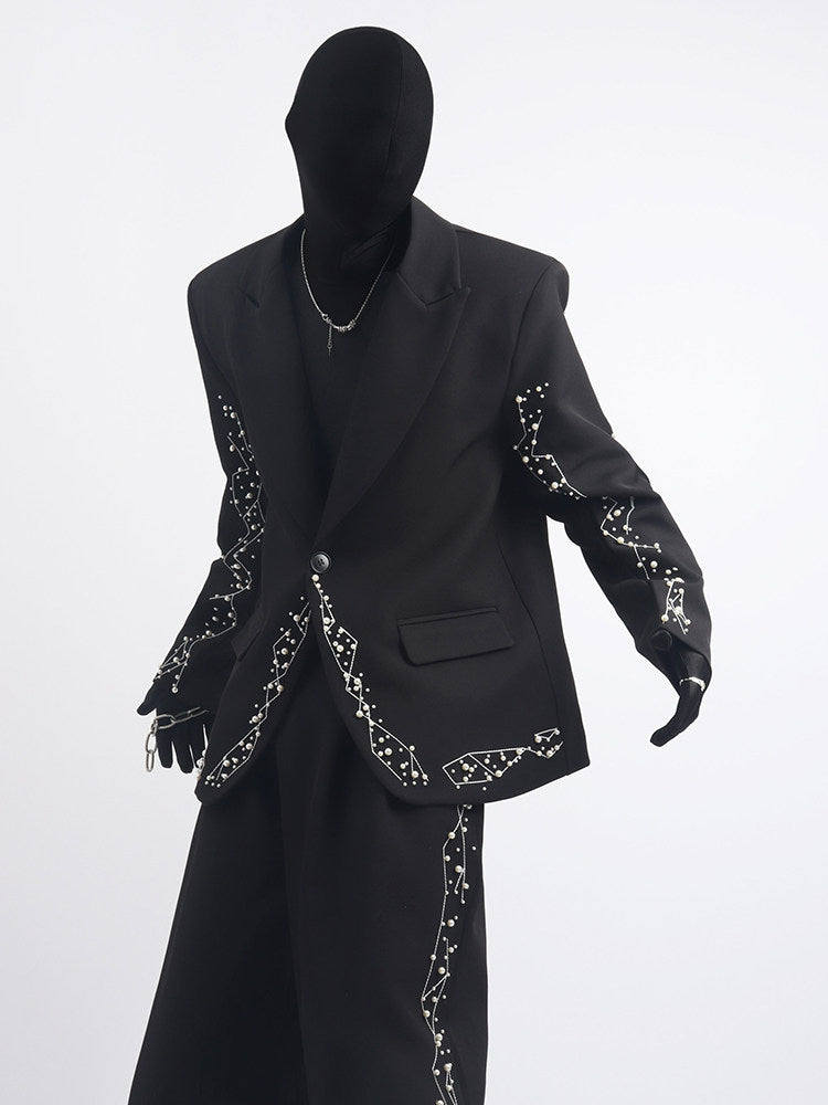 Studs Line Tailored Jacket & Studs Line Wide Leg Trousers Setup WN23675