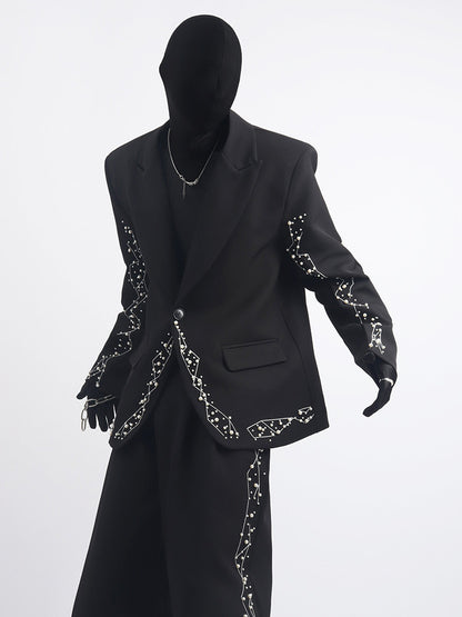 Studs Line Tailored Jacket & Studs Line Wide Leg Trousers Setup WN23675