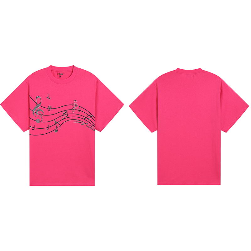 Rhinestone Music Note Print Short Sleeve T-Shirt WN17126