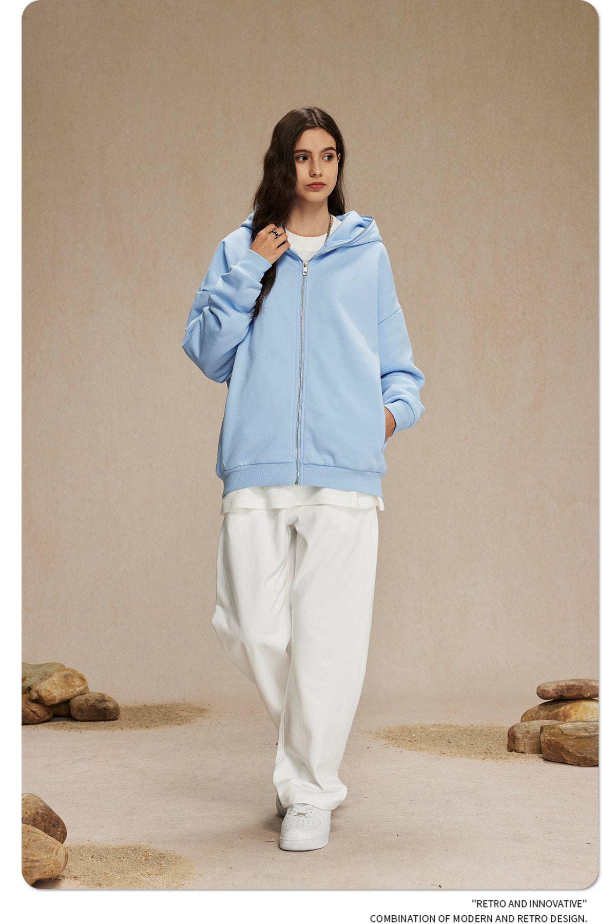 Oversize Plain Zipper Hoodie WN9971