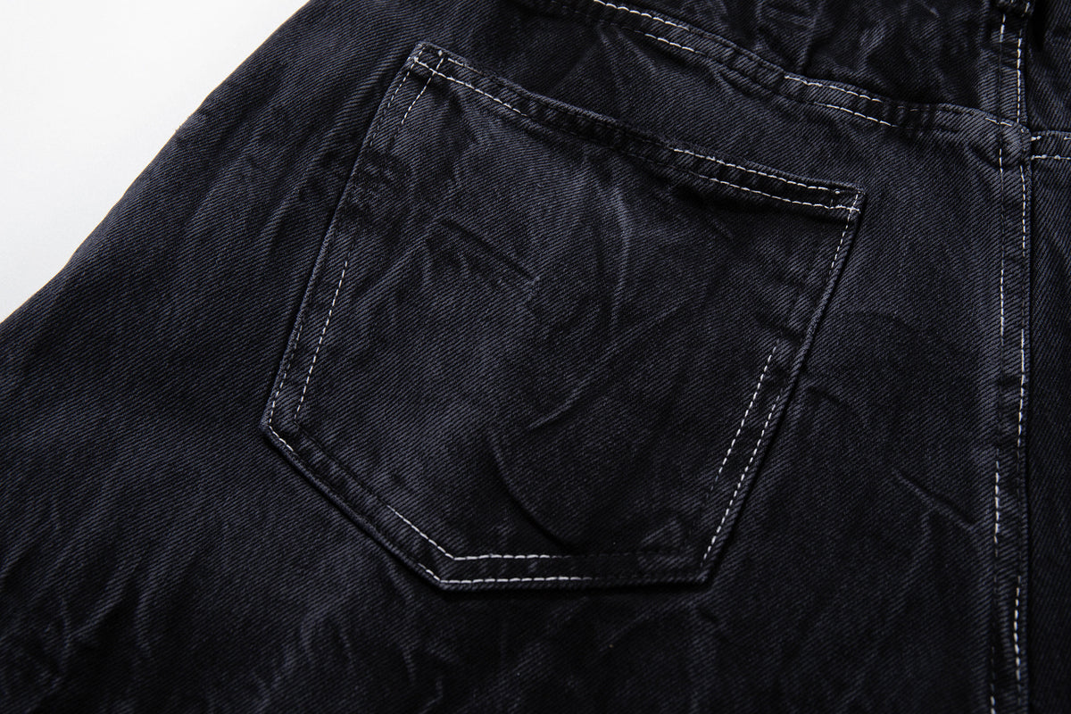 Wrinkle Texture Wide Leg Denim Jeans WN27788